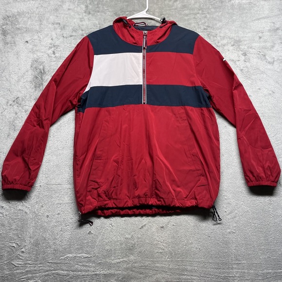 Tommy Hilfiger Mens Nautical Flag Pullover Hooded Jacket S Vtg 90s - Picture 1 of 7
